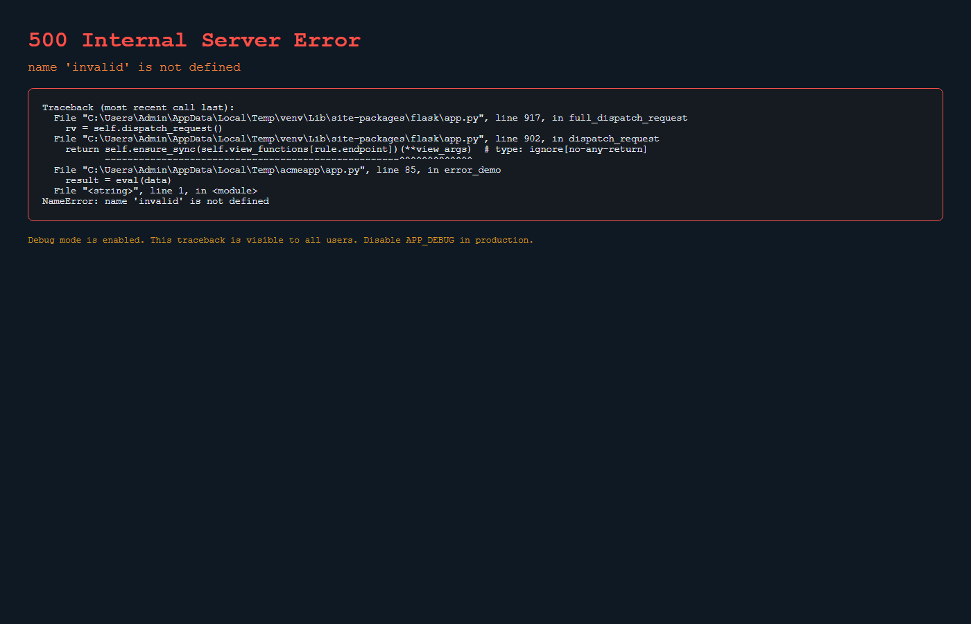 Default Creds to Open Buckets: Hunting and Hardening Security Misconfigurations (OWASP A02:2025) 3 Full stack trace rendered in the browser because APP_DEBUG is true